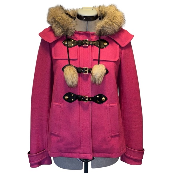 Juicy Couture | Faux Fur Trim Toggle Coat | Pink Wool Blend | S - Picture 1 of 11